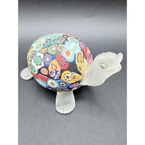 Vintage Murano Italy Millefiori Glass Turtle Figurine Paperweight Label AS IS